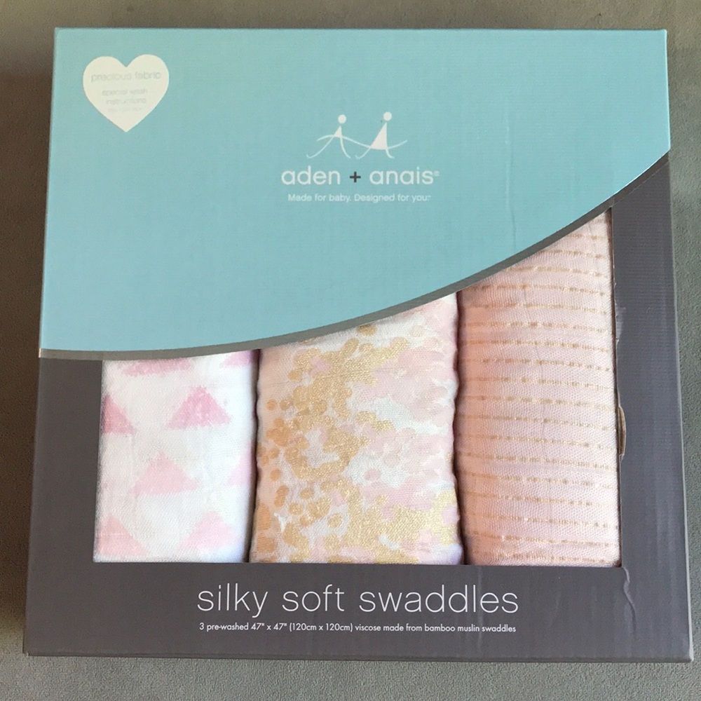 Aden + anais silky soft swaddles white/gold/pink